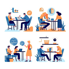 Business communication concept Flat vector illustration daily activities working on white background AI Generated