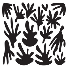 Matisse inspired abstract shapes blobs. Modern silhouettes, freehand floral plant doodle leaves set. Simple vector illustration collection isolated on white background