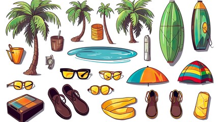 summer set collection creativity sunglasses island background