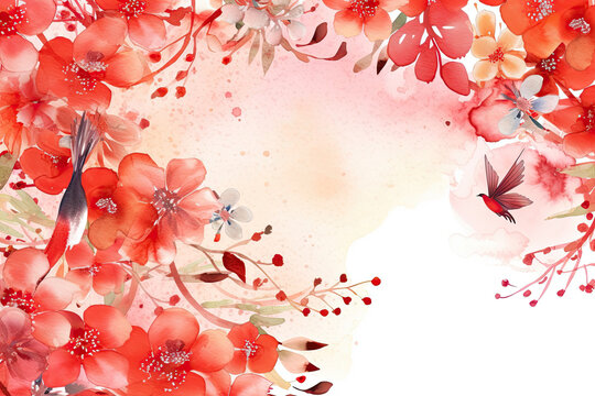 Chinese New Year Watercolor Background Vector beautiful delicate pattern and invitations, AI Generated