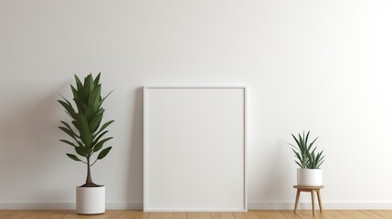 A clean, white frame on a wall with a glimpse of a modern living room a?