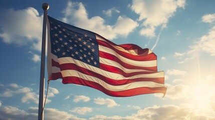 The United States close up flag on a grunge backdrop, ideal as a background for 4th of July celebrations.
