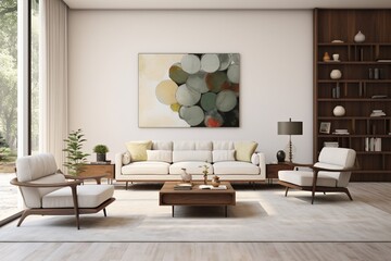 A living room with a minimalist twist on the classic mid-century modern style