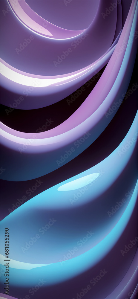 Wall mural Abstract background in blue and purple colors made of shiny curved surfaces. Vertical wallpaper for smartphone. Generative AI