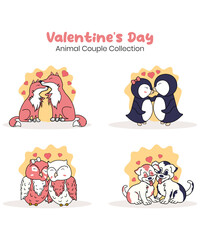 Valentine's Day Animal Couple Collection Of Penguin Owl Fox And Dog