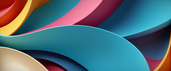 Abstract colored background made of curved multicolored surfaces. Horizontal wallpaper for smartphone. Generative AI