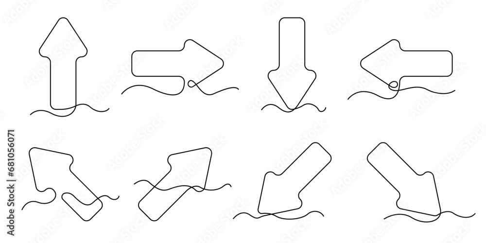 Poster black arrow set icon line continuous drawing vector. one line black arrow in a circle icon vector ba