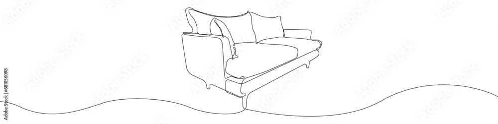 Poster sofa icon line continuous drawing vector. one line soft couch icon vector background. home furniture