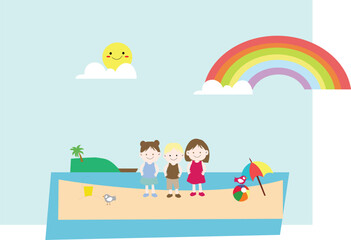 children playing on the beach. set of children. Happy children.