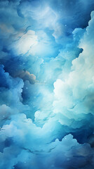 Blue and white watercolor painting, iPhone display background 9:16, HD, High Quality. AI generative