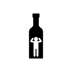 A man inside a glass bottle of alcohol. Vector illustration.