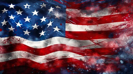 The United States close up flag on a grunge backdrop, ideal as a background for 4th of July celebrations. - Powered by Adobe