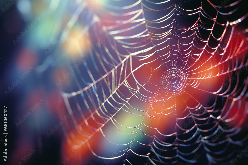 Poster the ethereal beauty of a spider spinning its silk, the delicate strands catching the light and creat