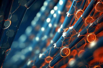 The microscopic view of nanotubes forming a structured network, their cylindrical shapes - obrazy, fototapety, plakaty