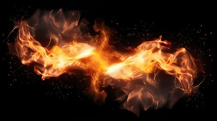 Fototapeta na wymiar Translucent fire flames and sparks with horizontal repetition on transparent background. For used on dark illustrations.