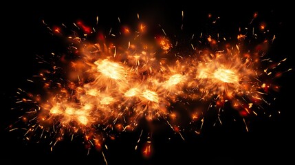 Fototapeta na wymiar Translucent fire flames and sparks with horizontal repetition on transparent background. For used on dark illustrations.