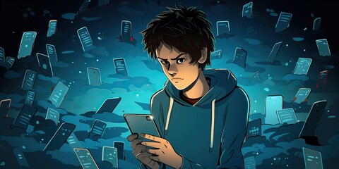 Online screens filled with derogatory words, a cyber-bullying reality for a teenager , concept of Toxic digital environment