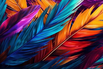 Tropical exotic pattern with colorful feathers. Creative bright illustration.