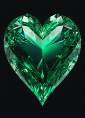 Fototapeta premium Crystal emerald green heart on the black background