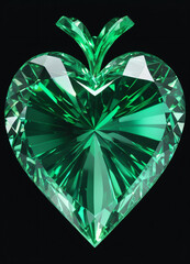 Crystal emerald green heart on the black background