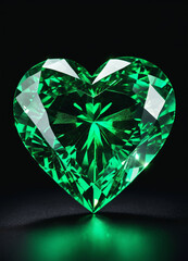 Fototapeta premium Crystal emerald green heart on the black background