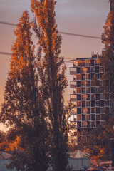 Autumn sunrise in the city