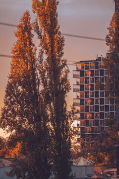 Autumn sunrise in the city