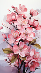 Cherry blossom, watercolor, iPhone display background 9:16, HD, High Quality. AI generative