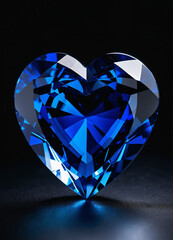 Fototapeta premium Crystal sapphire blue heart on the black background