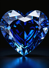 Crystal sapphire blue heart on the black background