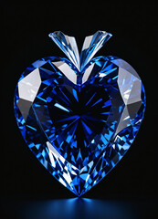 Fototapeta premium Crystal sapphire blue heart on the black background
