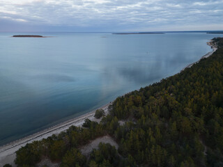 Nature of Estonia, seashore of Caberneme on an autumn evening, photo from a drone.