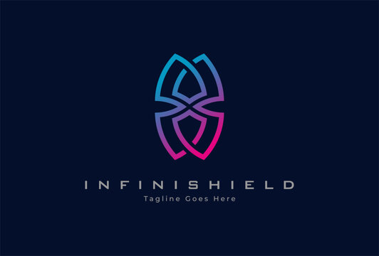Shield Logo design, shield with infinity icon combination, usable for security, technology and company logos, vector illustration