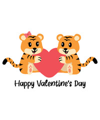 Happy Valentine's Day Couple Vector Of 2 Tiger Cartoons