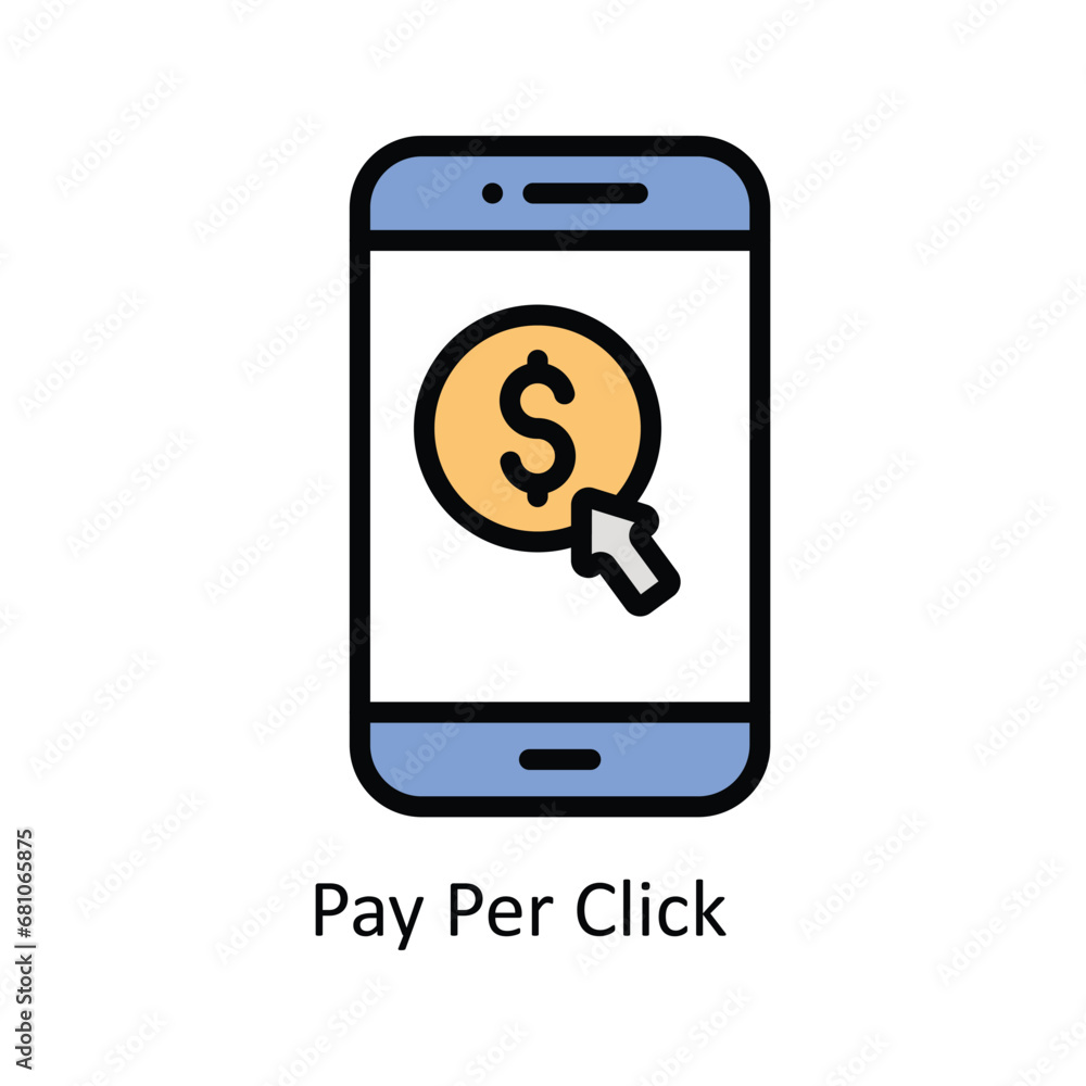 Poster pay per click vector filled outline icon design illustration. business and management symbol on whit
