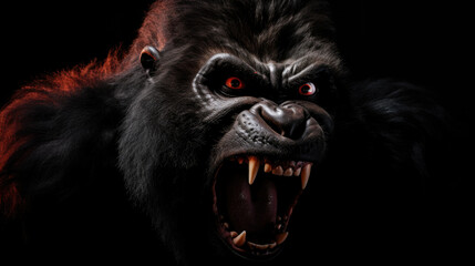 Silverback - adult male of a gorilla face. A gorilla appears to be angry, mouth open, yawning
