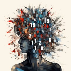 numbers coming out of a person's head,vector art Illustration Generative AI