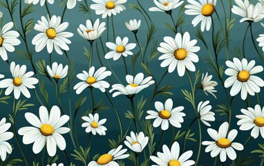 Seamless pattern blue background with white flowers.