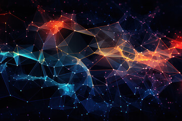 Technology abstract background. Digital line dot and colorful bokeh. Graphic design. Generative ai