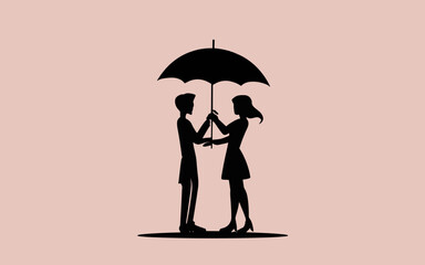 Chic Minimalistic Couple Silhouette: Vector-Styled Umbrella Sharing Elegance