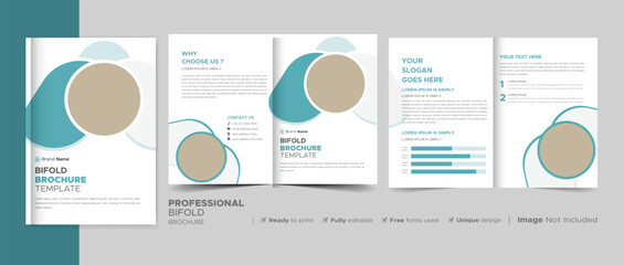 Professional Bi-fold Brochure Template, Catalog, Booklet Template Design. Fully Editable.	