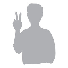  指で2の数字を示すピースサインをする男性のシルエットイラスト