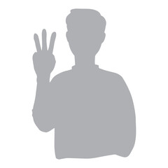  指で3の数字を示す男性のシルエットイラスト