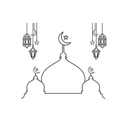 Mosque line art vector minimalist design. islamic ornament background