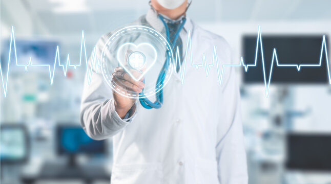 Tending to Heart Health: Doctor Monitoring Holographic Cardiac Rhythm in Hospital Setting