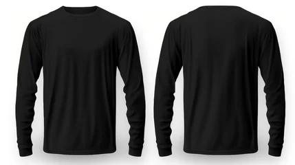 Fotobehang Long Sleeve Black: Men's long sleeve black t-shirt template, featuring front and back views isolated on white. Your design canvas awaits. ai generative © tope007