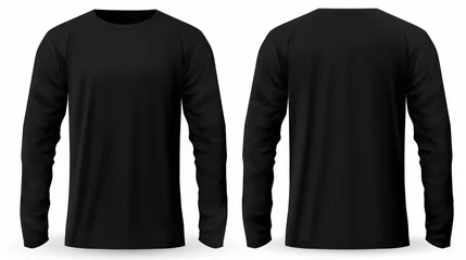 Fotobehang Men's long sleeve black t-shirt, front and back views isolated on white. Versatile fashion template for your design creativity. ai generative © tope007