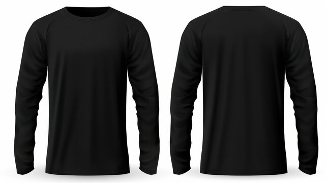 Men's long sleeve black t-shirt, front and back views isolated on white. Versatile fashion template for your design creativity. ai generative