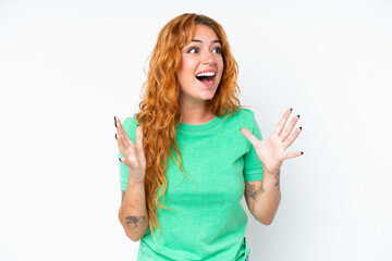 Young caucasian woman isolated on white background with surprise facial expression
