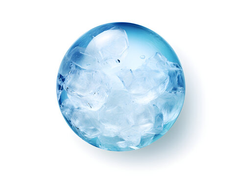Ice ball isolated on white background with clipping path, abstract sphere glossy geometric object for food and drink,